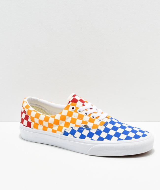 blue pink yellow checkerboard vans